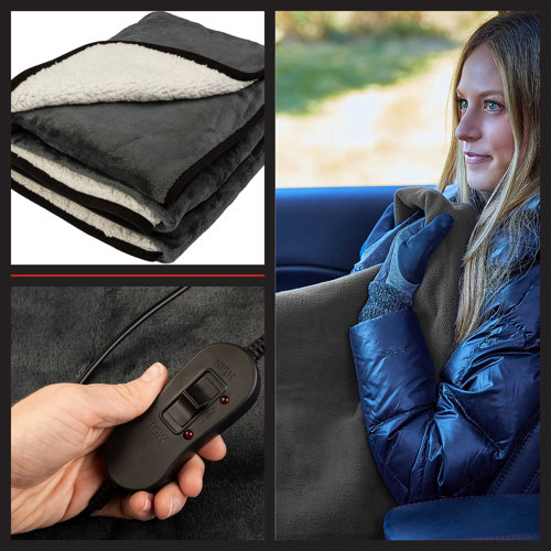 Stalwart 12V Heated Car Blanket Portable Electric Travel Blanket for